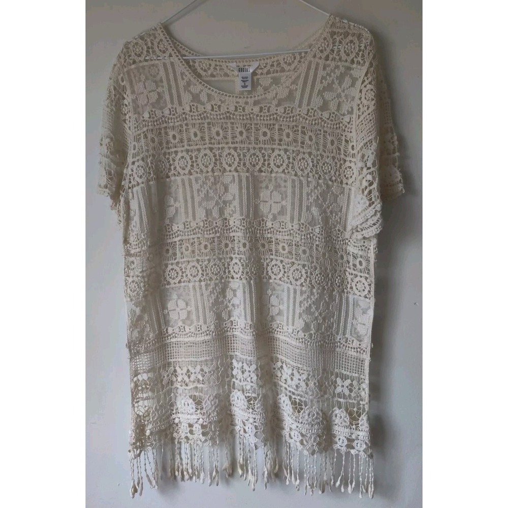Kaktus Open Knit Cover Up Beach Dress Ivory Vacation Women's Size Small